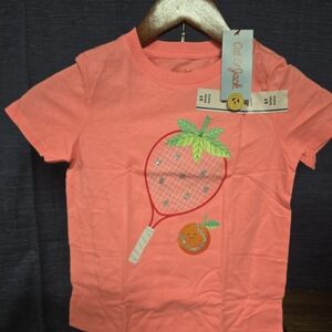 Cat & Jack Coral Tee with Tennis and Orange Graphic